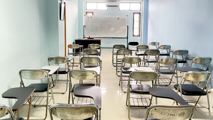 old classroom with a lot of lecture chair,study room without student.concept for education