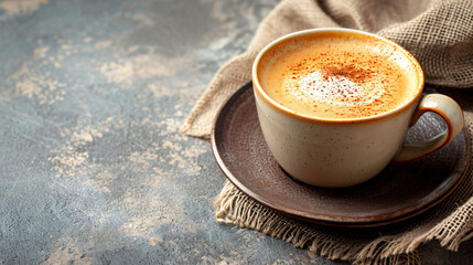 Cup of Cappuccino on Table with Gray and Brown Background