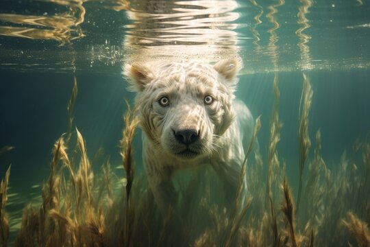 Photo of an animal's hidden world beneath the surface of water. Generative AI