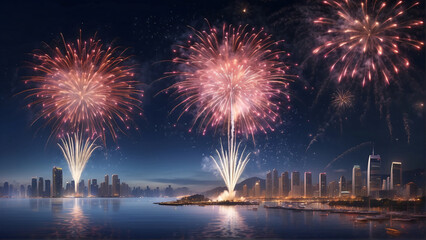 Fototapeta na wymiar beautiful fireworks on New Year's Eve