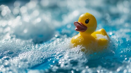 Rubber Duck Floating in Water-Filled Bathtub