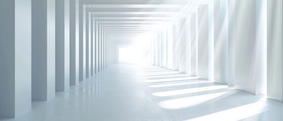 A sleek, modern white corridor illuminated by natural light, ideal for architectural and design visualizations.