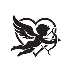 Divine Cupid's Enigmatic Silhouette: Romantic Stock with a Touch of Romance - Valentine Vector - Cupid Vector Stock

