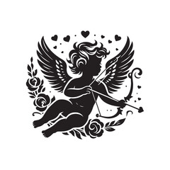 Angelic Valentine Cupid's Dance: Mesmerizing Valentine-Themed Stock - Valentine Cupid Silhouette - Cupid Vector Stock
