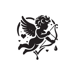 Romantic Valentine Cupid's Harmony: Captivating Stock Photo for Romantic Designs - Valentine Cupid Silhouette - Cupid Vector Stock
