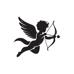 Ephemeral Valentine Cupid's Affection: Silhouette Perfect for Love-themed Stock - Cupid Vector Stock
