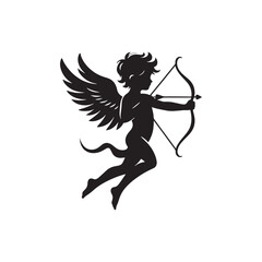 Angelic Valentine Cupid Harmony: Silhouette Perfect for Love-inspired Stock, Accompanied by Cupid Vector Stock
