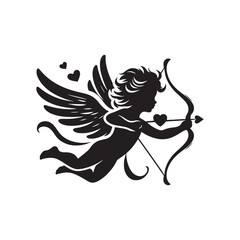 Divine Love's Embrace Silhouette: Valentine Cupid Silhouette Ideal for Love-themed Stock - Cupid Vector Stock
