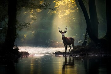 Photo of an animal's presence in a tranquil natural setting. Generative AI