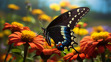Beautiful black Swallowtail butterfly on the flower
