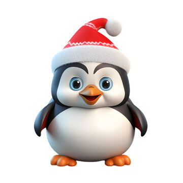3d christmas baby penguin illustration on transparent background
