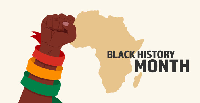Black history month banner illustration with raised fist. African American history celebration.Vector illustration 