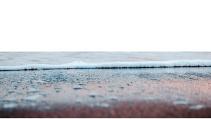 Close up sea water with little bubbles on white background. Waves surf with amazing blue sea shore