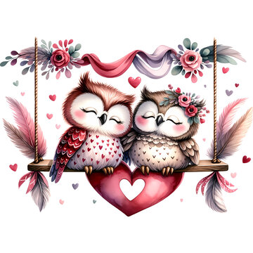 recommend clip art: A cute couple of owls in a nest with hearts and flowers  Valentine's Day