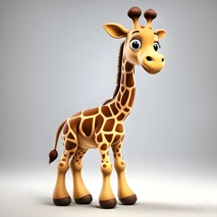Fototapeta premium Create an endearing cartoon giraffe on a pristine white backdrop. Capture its charm with big, expressive eyes, a friendly smile, and lively features. Highlight its unique long neck and spots, exuding 