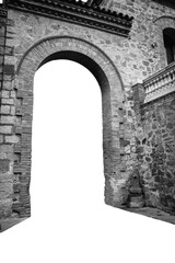 The exterior of an old farm on white background. Old brick wall texture png background, Catalonia.