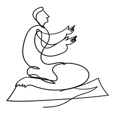 Continuous Line Drawing Praying people raise their Hands. Symbol Islamic. Illustration Icon Vector