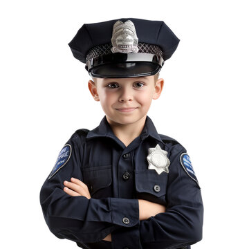 Police officer ,kid isolated on transparent png.
