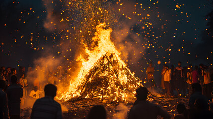 Holika Dahan or Choti Holi or the festival of bonfires, an important Hindu festival celebrated on the night before Holi. Generative AI