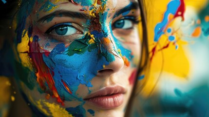A captivating portrait of a woman, her eyes brimming with emotion, adorned with the strokes of paint that bring her unique essence to life