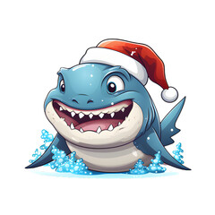 christmas baby shark illustration on transparent background
