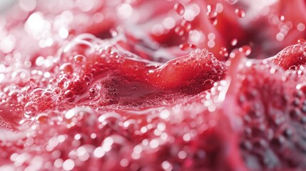 Fresh smoothie texture with berries and fruits. Close up top view of healthy shake background, banner