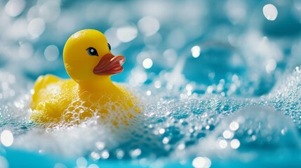 Rubber Duck Floating in Water-Filled Bathtub