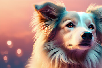 Dog in soft pastel illustration. close up of a gallant dog staring into the distance. Generative Ai
