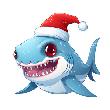 christmas baby shark illustration on transparent background