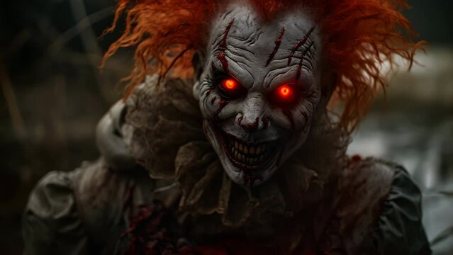 fictional portrait of a scary creepy horror clown. generative ai