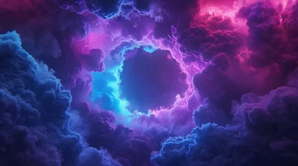Fotobehang Surreal portal in the sky surrounded by vibrant clouds, ideal for sci-fi or fantasy themes. © StockWorld