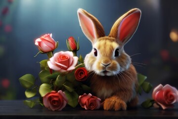 Rabbit gesture : sending love roses