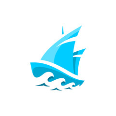 vector sailboat and sea waves