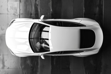 A top-down view of a sleek white sports car. Perfect for automotive enthusiasts and car-related...