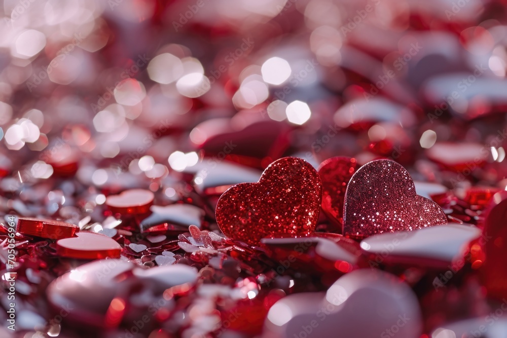 Poster a close up view of a bunch of red hearts. perfect for expressing love and affection.