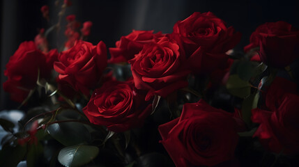 "Whispers of Passion: Lush Crimson Roses in Soft Light" AI-Generative