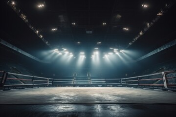 Epic professional boxing arena box ring sport empty background competition professional fight game spotlight stage fight match indoor tournament action platform for athletes engagement viewers event