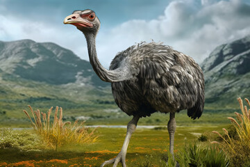 ostrich running on the grass
