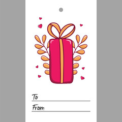 Gift tags for Valentine's Day, birthday and other holidays. Cards for goods with love. Text to and from. Gift, floral ornament, heart.