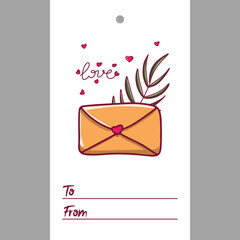 Gift tags for Valentine's Day, birthday and other holidays. Cards for goods with love. Text to and from. Gift, floral ornament, heart.