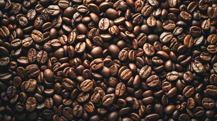 Roasted coffee beans background. Top view. Coffee background - obrazy, fototapety, plakaty