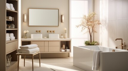 Fototapeta na wymiar Luxurious Spa-Inspired Bathroom: Elegant room idea, spa-inspired decor,