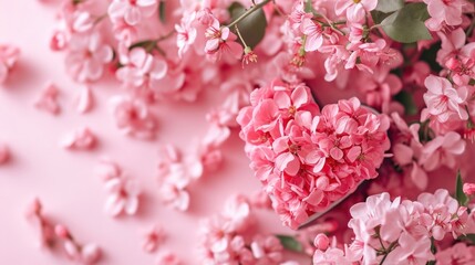 Fototapeta premium A heart shaped object surrounded by pink flowers. Perfect for romantic occasions or expressing love