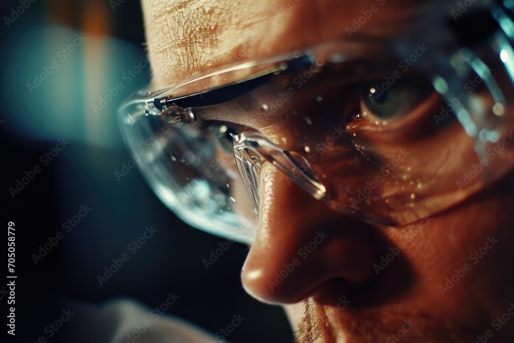 Poster A close-up image of a person wearing glasses. This versatile picture can be used in various contexts