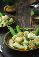 A bowl with farming summer salad in rustic style	