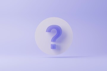 3D violet purple question mark on elegant monochrome background 