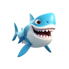 3d cartoon shark isolated on white and transparent background