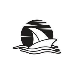 Sailboat boat on sea ocean wave with logo design