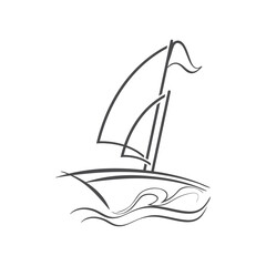 Sailboat boat on sea ocean wave with logo design