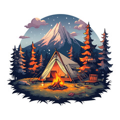 campfire tent in the mountain